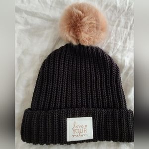 Rare, Love Your Melon rose foil patch pom beanie
